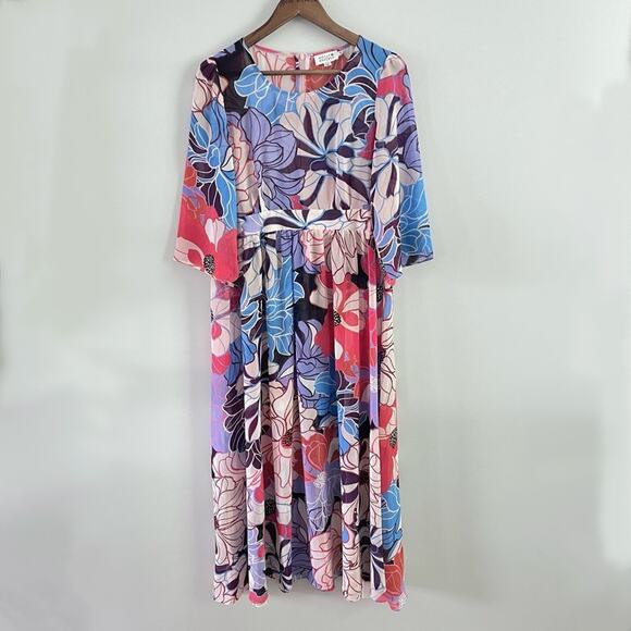 Molly Bracken Dresses & Skirts - Molly Bracken | Bright and Splashy Maxi Dress 70s Retro Sheer Slip Floral Medium